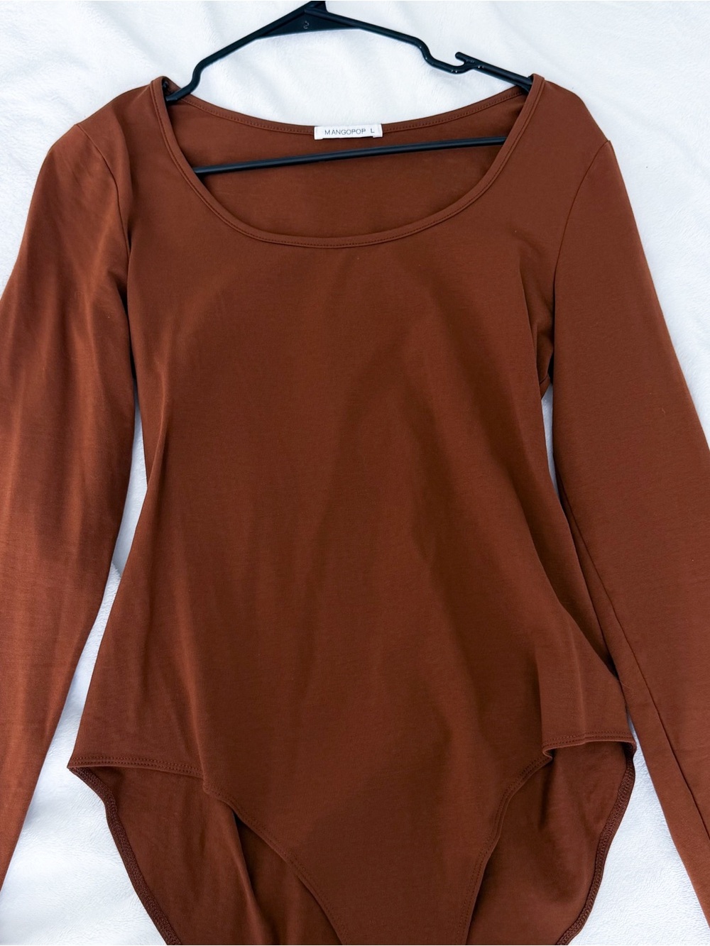 Brown Long-Sleeve Scoop Neck Bodysuit